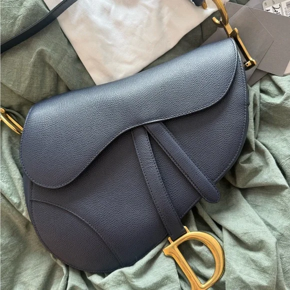 Dior Navy Grained Leather Medium Saddle Bag - Picture 6 of 13